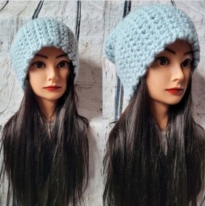 Crochet Icy Blue Slouchy Beanie Hat